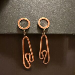 Vintage Modernist Copper Screw Back Drop Earrings Abstract MCM Artisan H